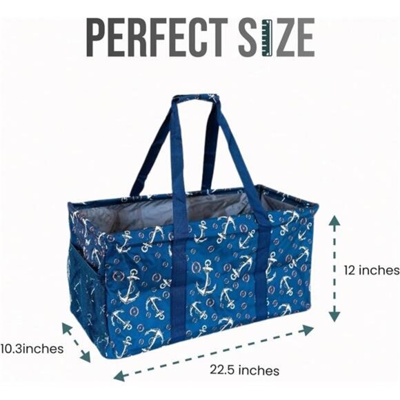 Extra Large Utility Tote Bag-Oversized Collapsible Reusable Wire Frame Rectangle - Picture 3 of 8